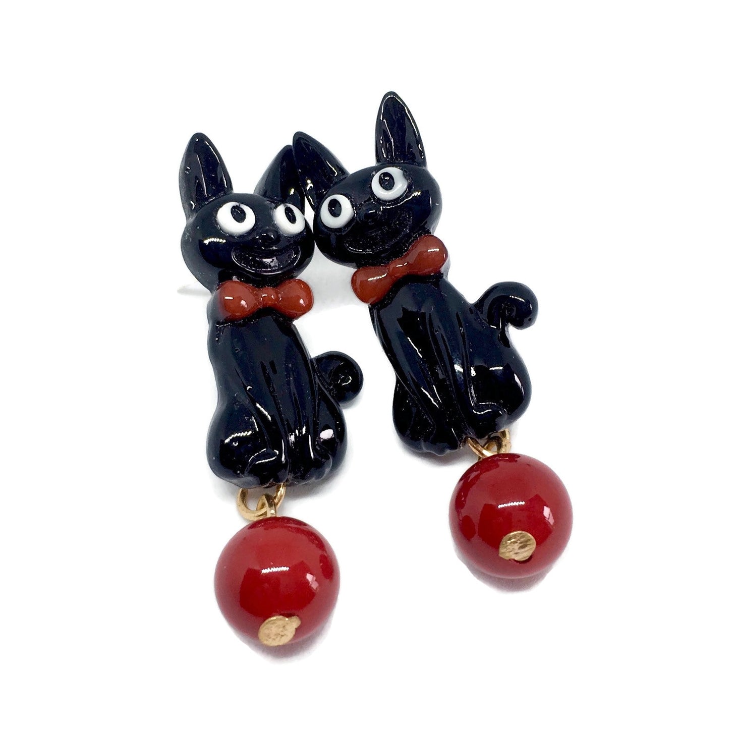 Bow Tie Black Cat Earrings