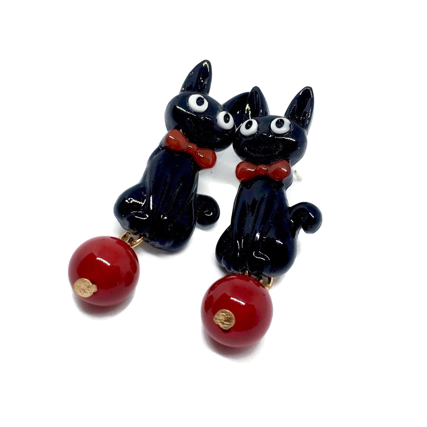 Bow Tie Black Cat Earrings
