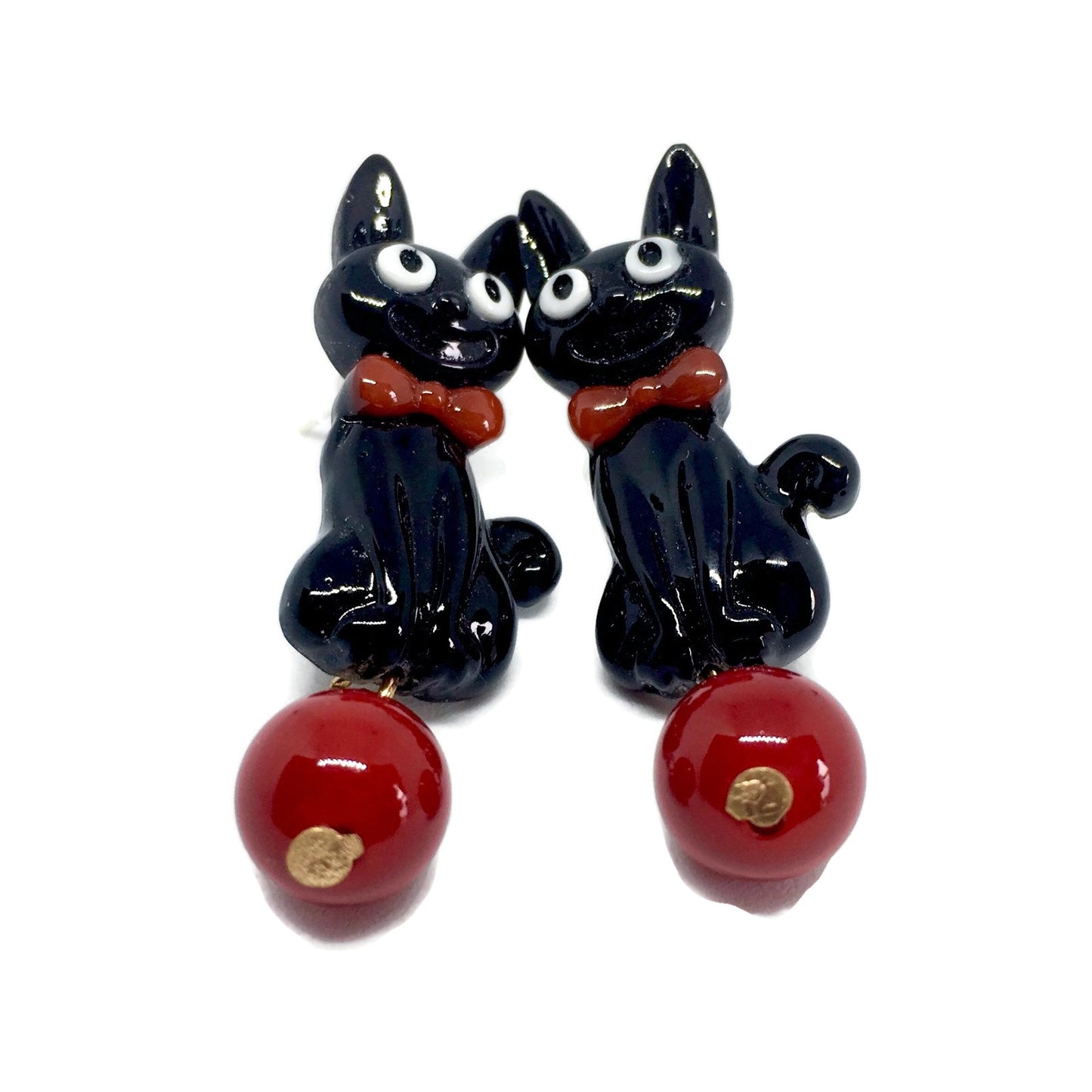 Bow Tie Black Cat Earrings