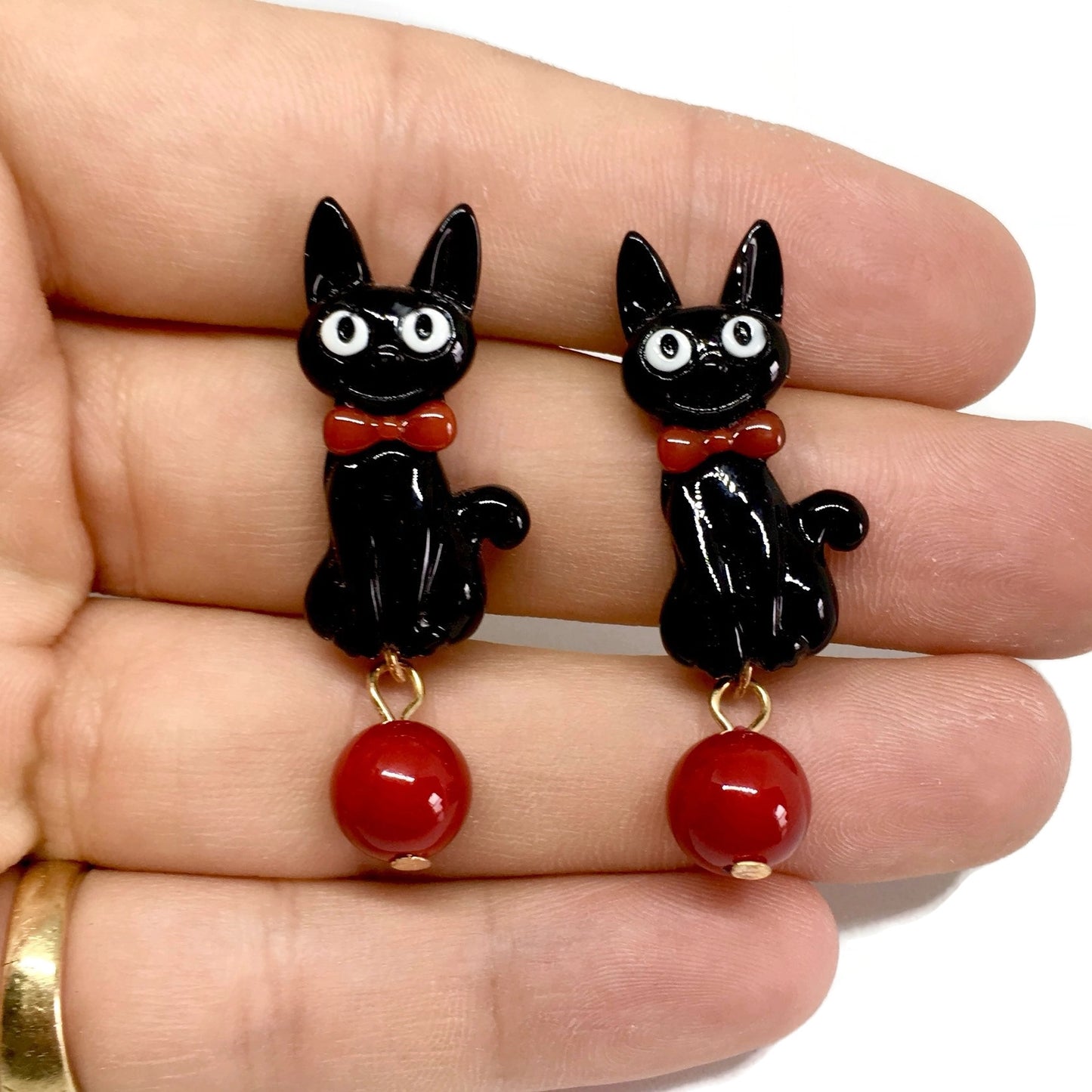 Bow Tie Black Cat Earrings