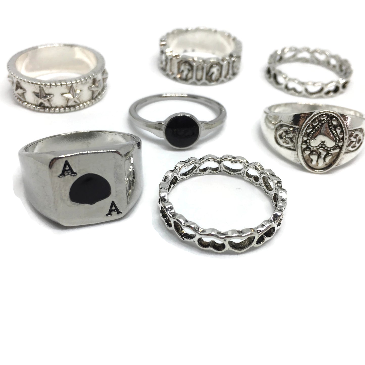 7 Piece Ace of Spades Ring Set