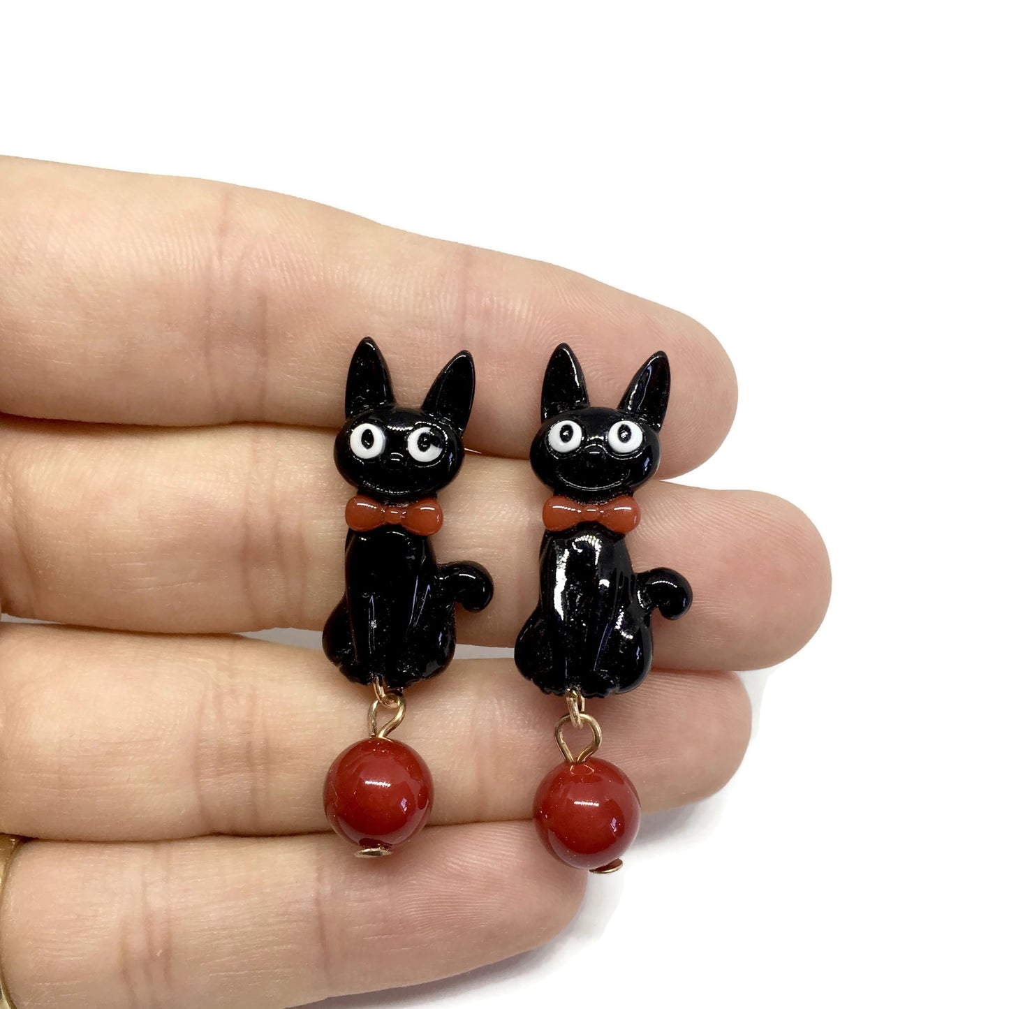 Bow Tie Black Cat Earrings