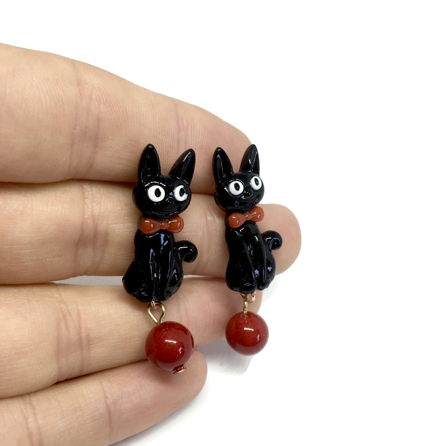 Bow Tie Black Cat Earrings
