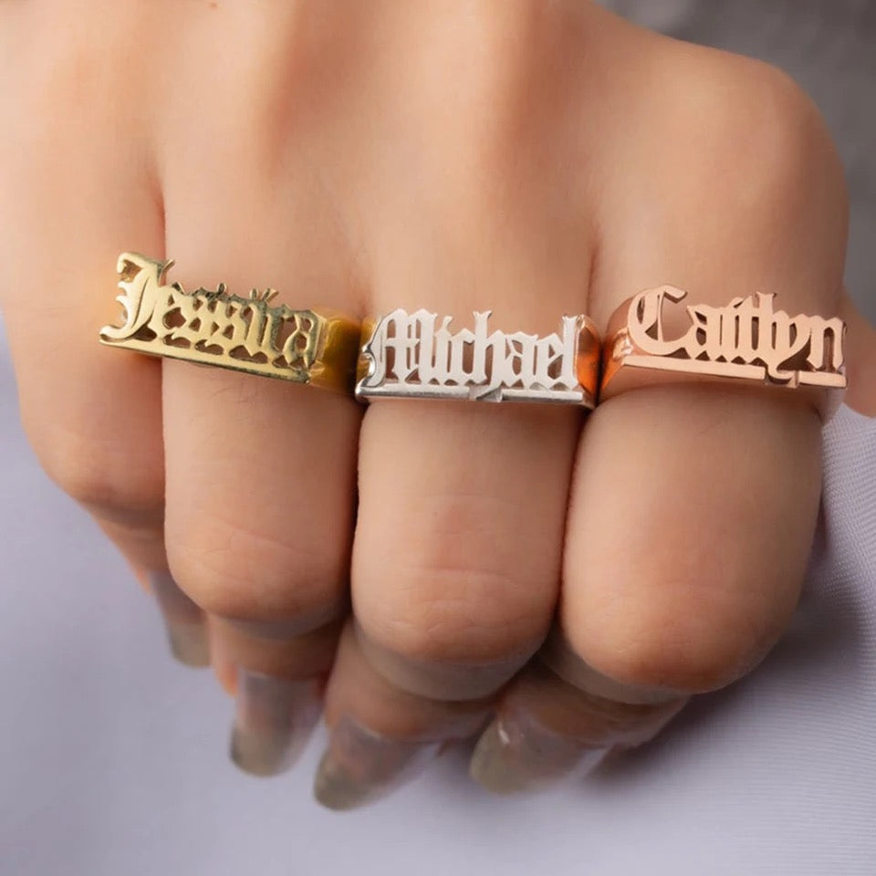 Custom Old English Name Ring