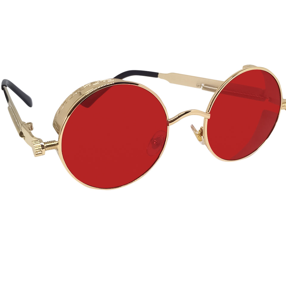 Gold frame red lens sunglasses best sale