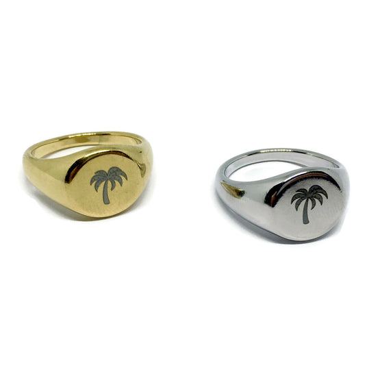 Palm Tree Steel Signet Ring