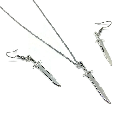 Bowie Knife Necklace & Earrings Set