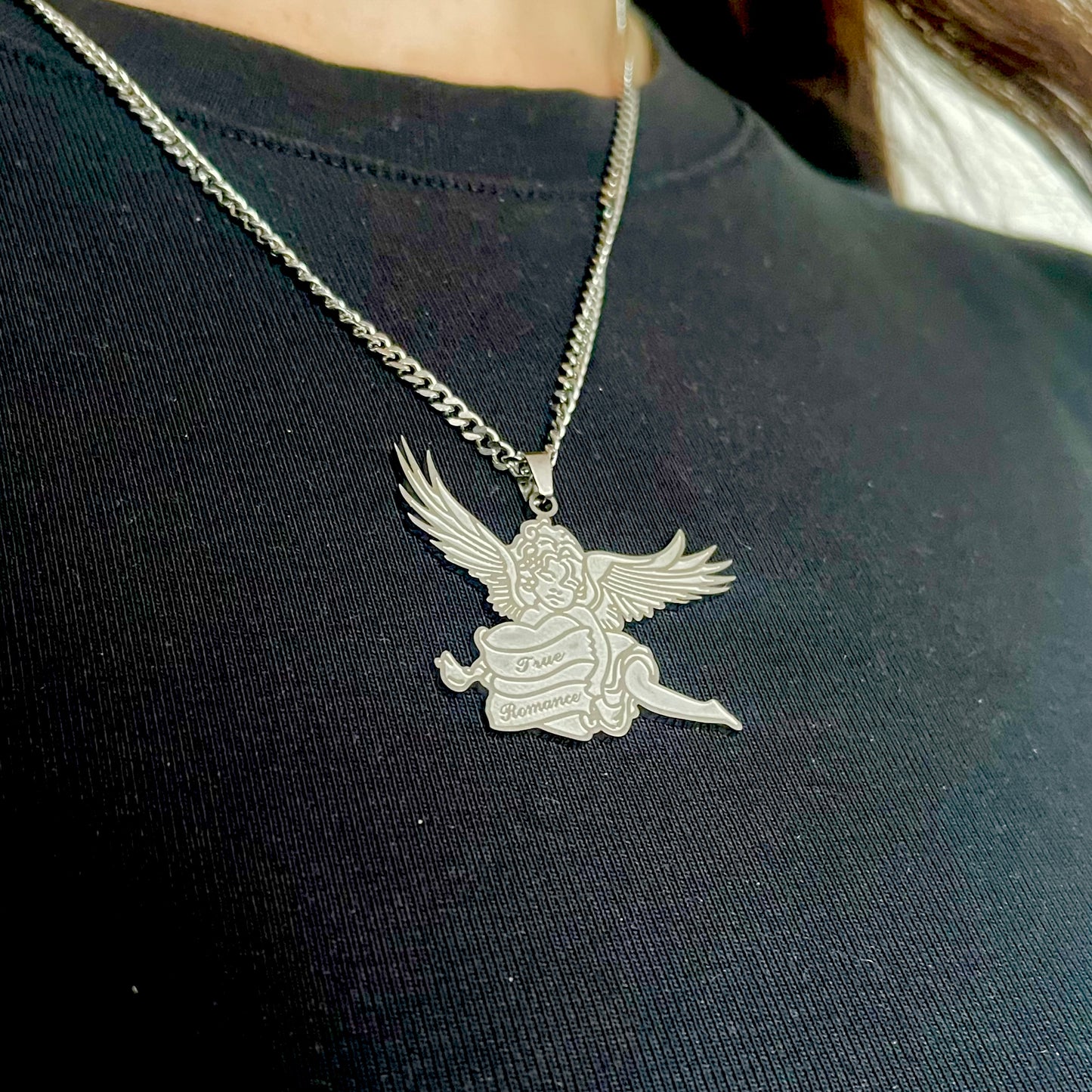 True Romance Cherub Tattoo Necklace