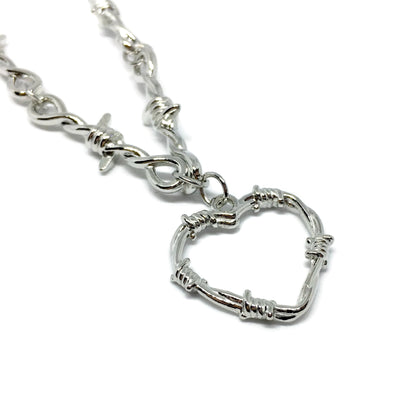 Barbed Wire Love Heart Necklace
