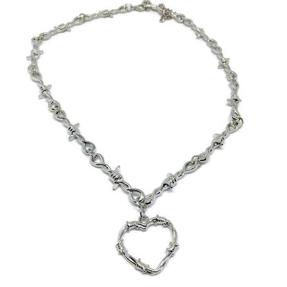 Barbed Wire Love Heart Necklace
