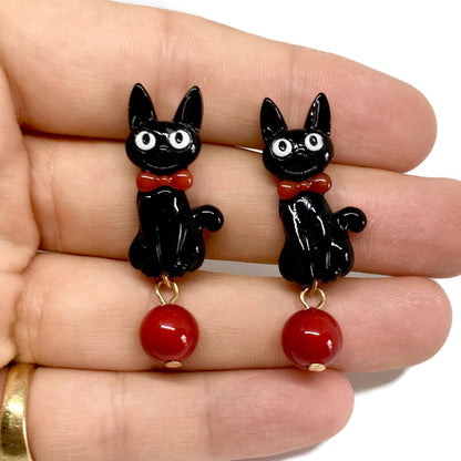Bow Tie Black Cat Earrings
