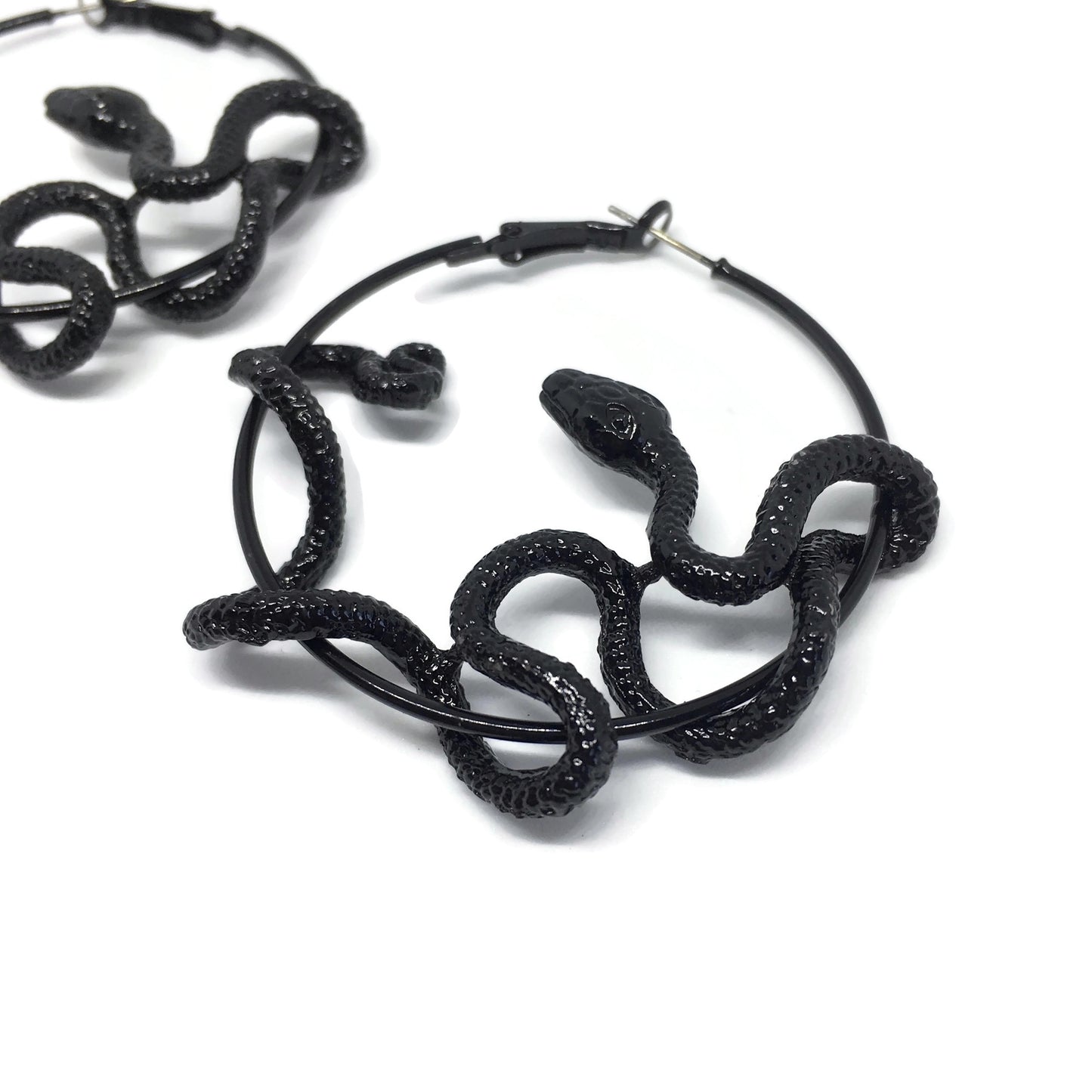 Black Mamba Snake Hoop Earrings