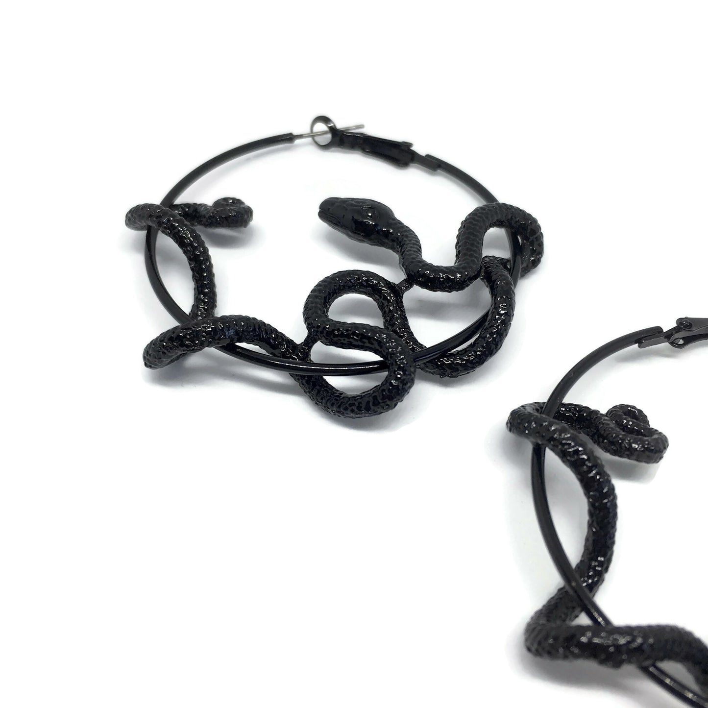 Black Mamba Snake Hoop Earrings