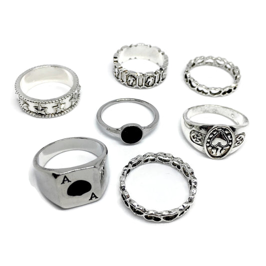 7 Piece Ace of Spades Ring Set