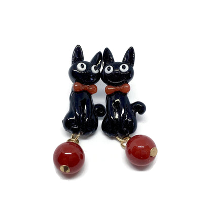 Bow Tie Black Cat Earrings