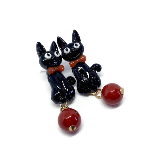 Bow Tie Black Cat Earrings