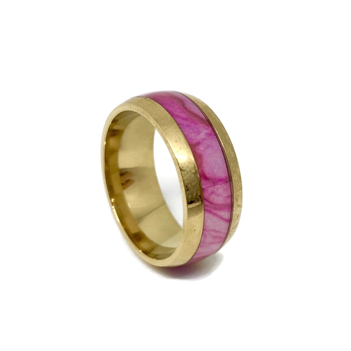 Gold & Pink Marble Band Ring