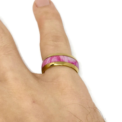 Gold & Pink Marble Band Ring