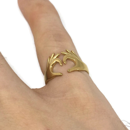 Love Heart Hands Adjustable Ring
