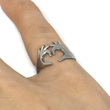 Love Heart Hands Adjustable Ring