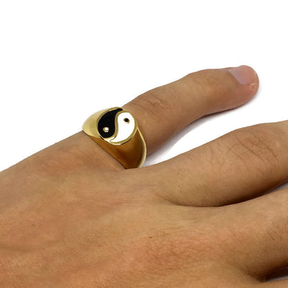 Yin Yang Steel Signet Ring
