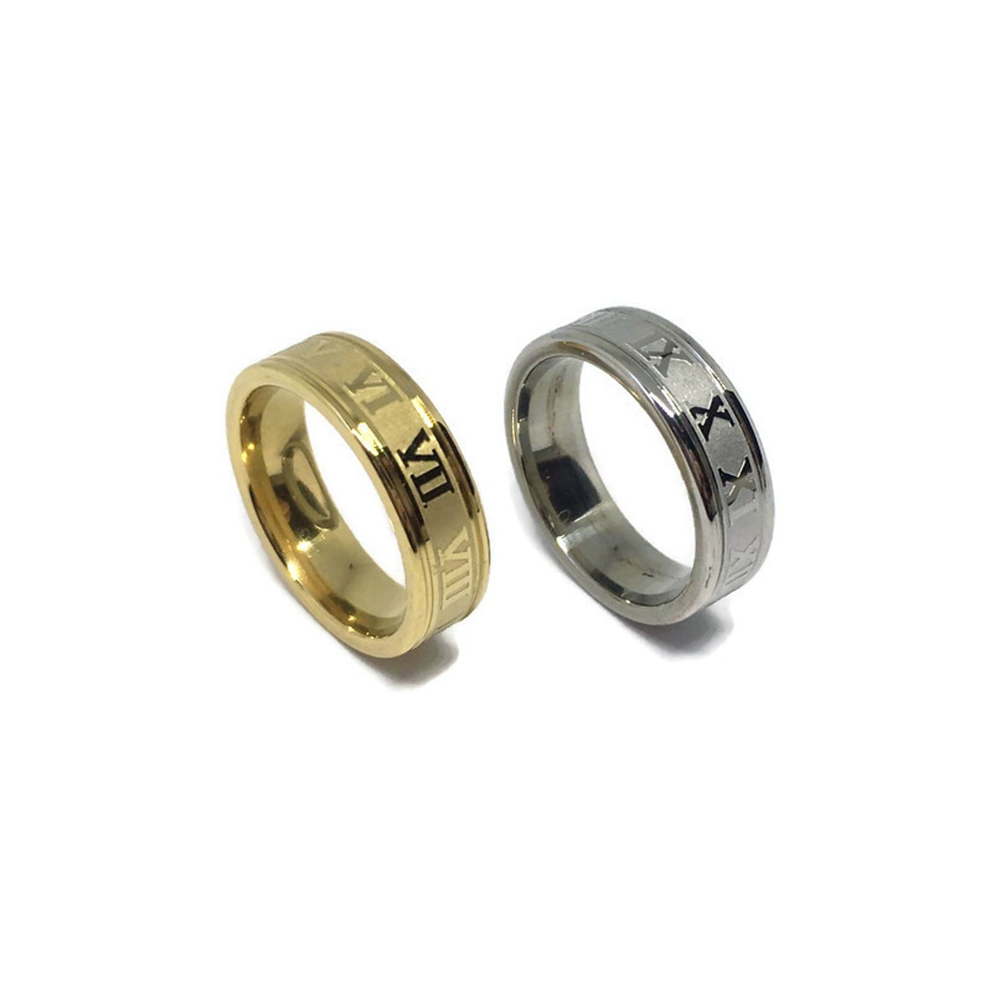Roman Numerals Steel Band Ring