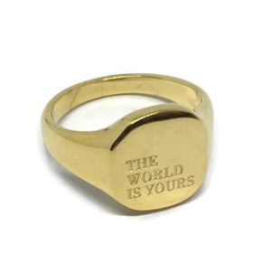The World Is Yours Gold Steel Ring