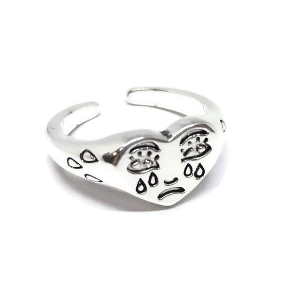 Crying Love Heart Silver Ring