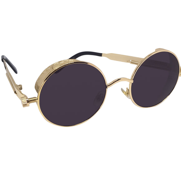 Circle Lens Framed Black & Gold Sunglasses