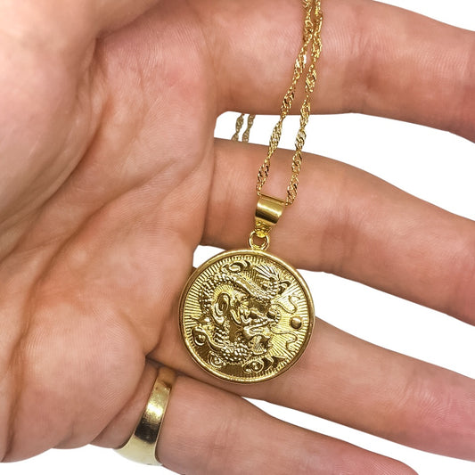 Asian Dragon Coin Necklace
